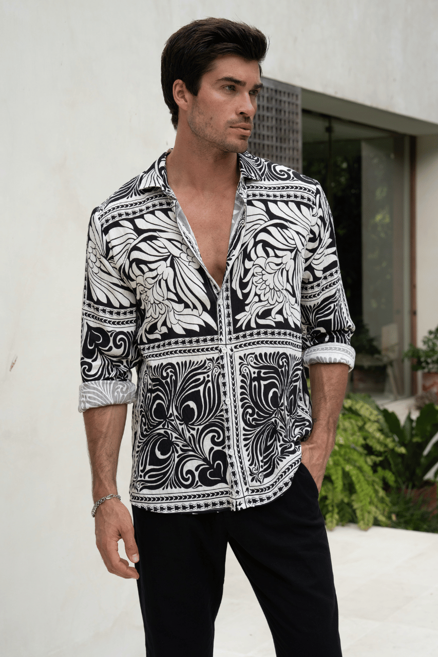HAVANNA L/S SHIRT - BLACK/SAND