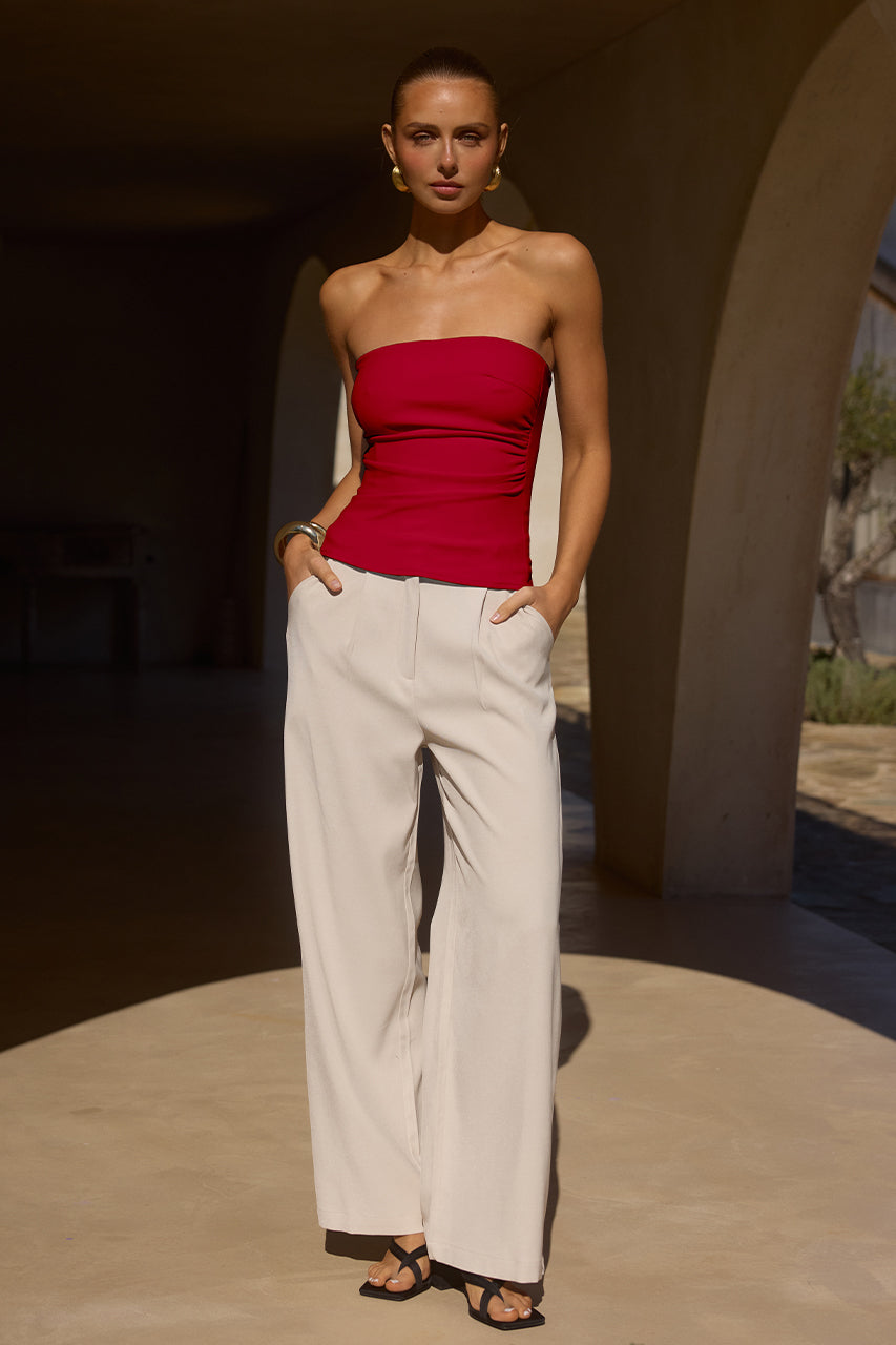 ASHTON STRAPLESS TOP - CHERRY RED