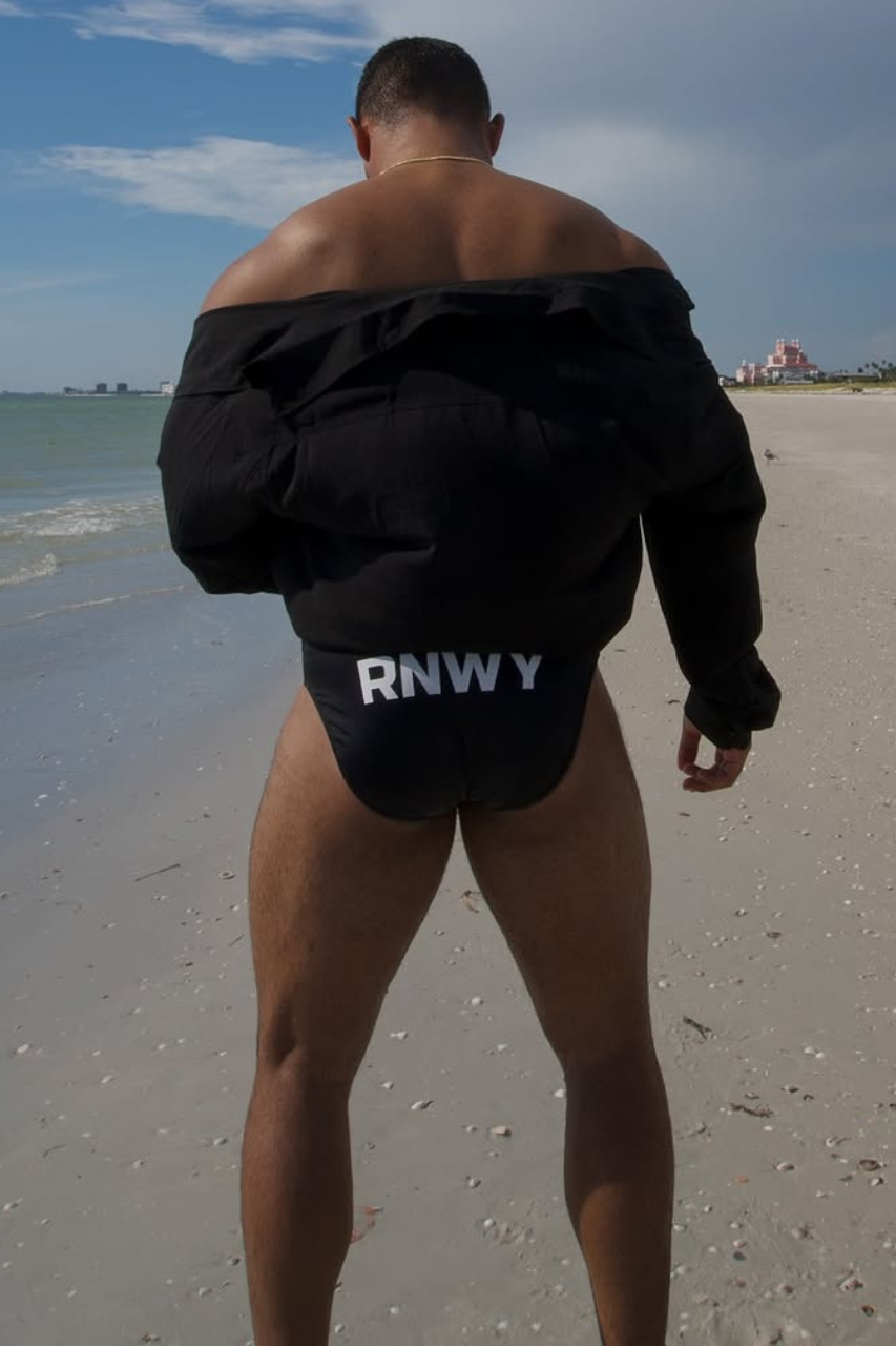 EMILIO PRINTED RACER SWIM BRIEF - BLACK/RNWY PRINT