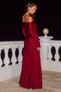 ABBIE OFF SHOULDER MAXI DRESS - CHERRY
