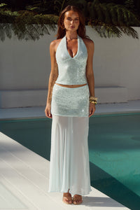 ADELUNA SHEER BOTTOM MAXI SKIRT - SKY BLUE