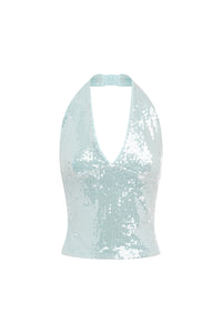 ADELUNA DEEP PLUNGE HALTER TOP - SKY BLUE