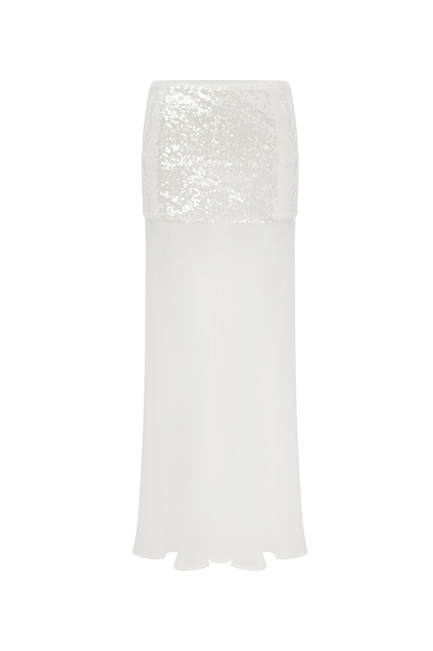 ADELUNA SHEER BOTTOM MAXI SKIRT - WHITE