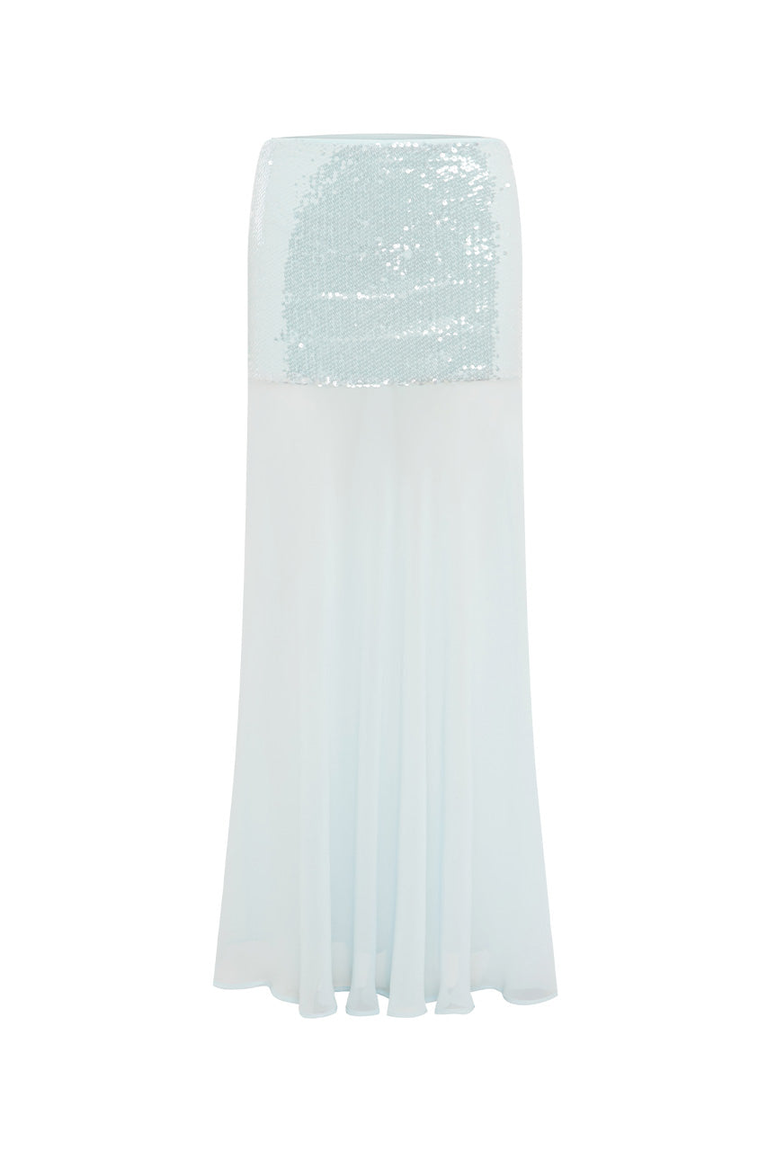 ADELUNA SHEER BOTTOM MAXI SKIRT - SKY BLUE