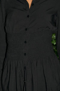 ADORA LONG SLEEVE SHIRRED SHIRT - BLACK