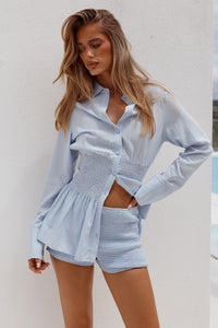 ADORA SHIRRED HOT SHORT - BLUE