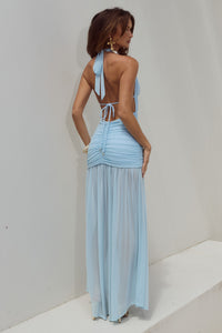 ADRIANNA PLUNGE RUCHED MAXI DRESS - AQUA