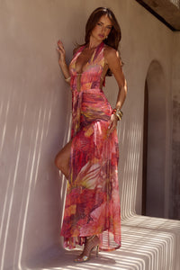ADRIANNA PLUNGE RUCHED MAXI DRESS - KIARA PEACH