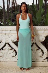 AGENTA RUCHED WAIST MAXI SKIRT - SEA FOAM