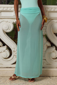 AGENTA RUCHED WAIST MAXI SKIRT - SEA FOAM