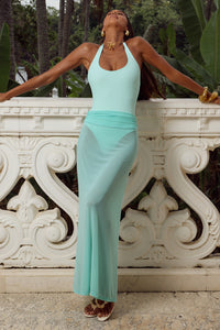 AGENTA RUCHED WAIST MAXI SKIRT - SEA FOAM