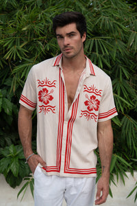 AKONI SHIRT - SAND/RED
