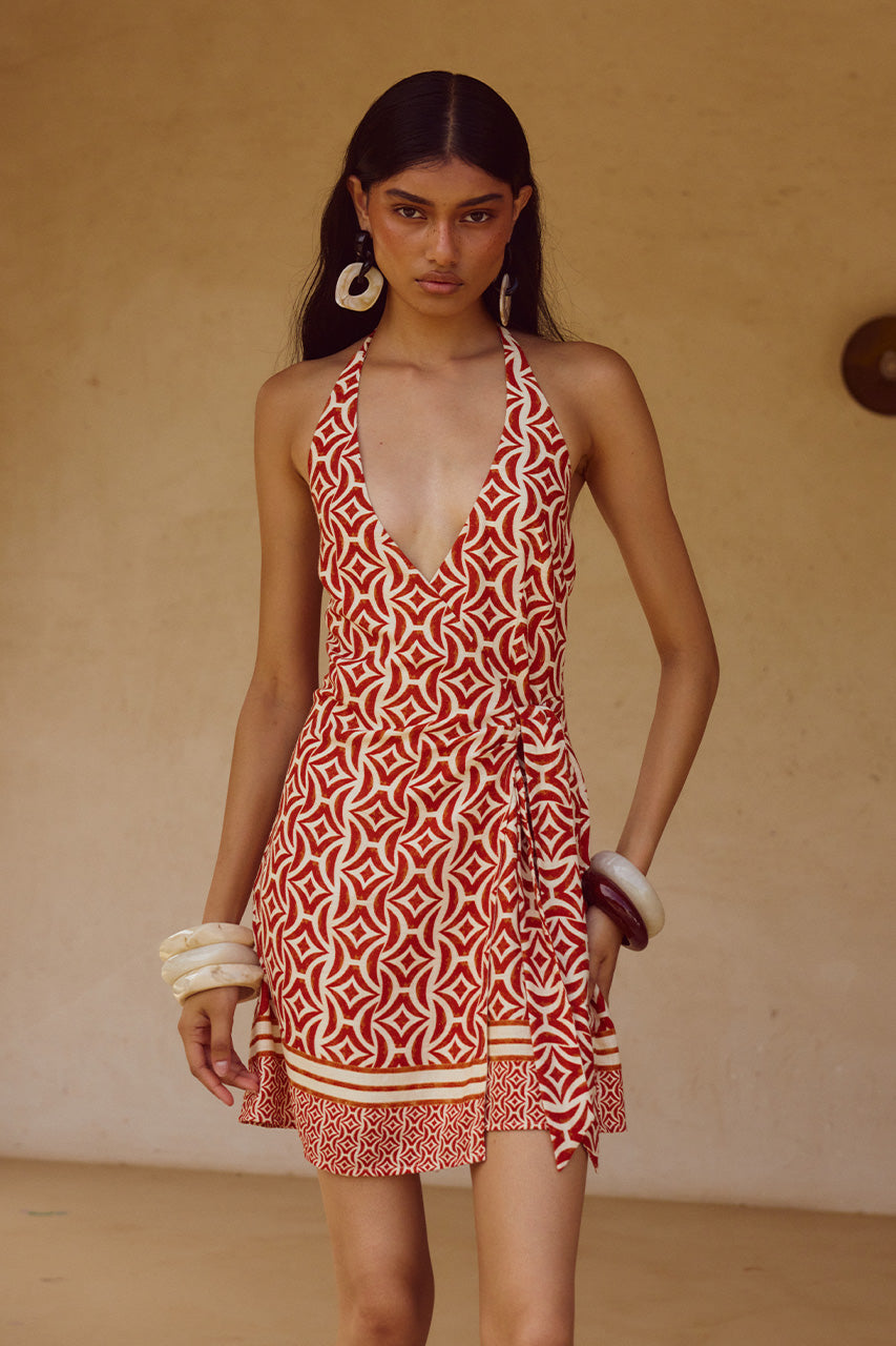 ALARA HALTER MINI DRESS - ALARA RED