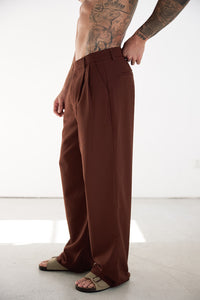 ALESSIO WIDE LEG TAILORED PANT - CHOCOLATE