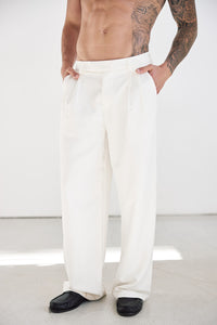 ALESSIO WIDE LEG TAILORED PANT - CREAM