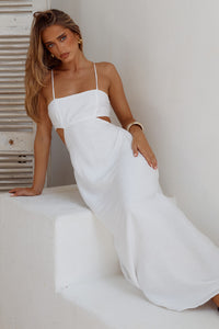 ALETHEA OPEN BACK MIDI DRESS - WHITE
