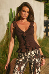 ALEXINA SLEEVELESS RUFFLE TOP - BITTER CHOCOLATE