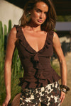 ALEXINA SLEEVELESS RUFFLE TOP - BITTER CHOCOLATE