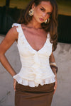 ALEXINA SLEEVELESS RUFFLE TOP - PEARL