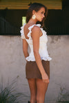 ALEXINA SLEEVELESS RUFFLE TOP - PEARL