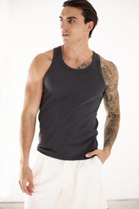 ALFIE RIBBED SINGLET - CHARCOAL