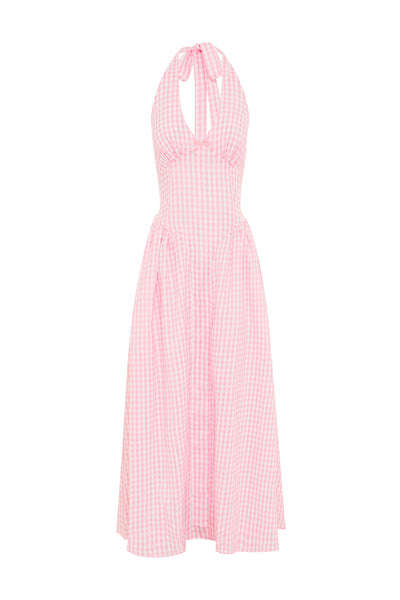 ALICIA MIDI DRESS - PINK GINGHAM