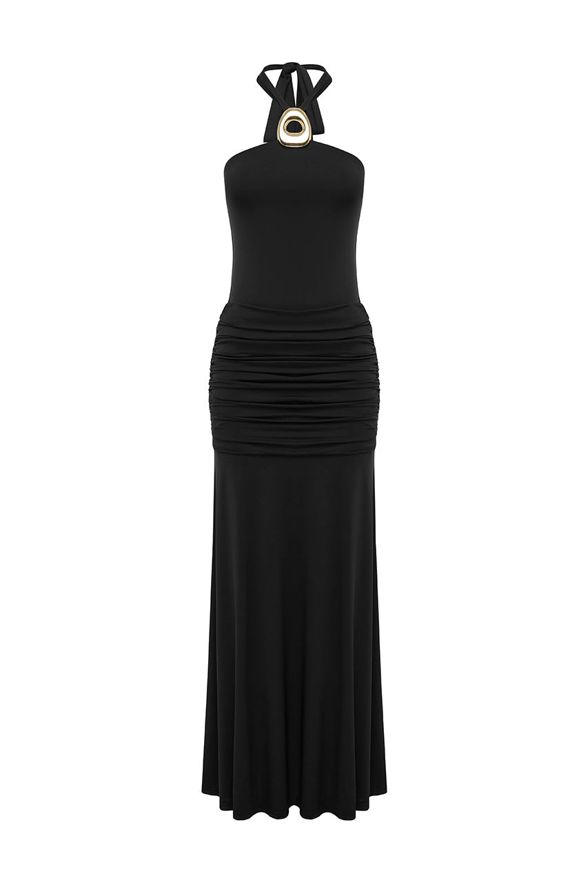 ALOLA HALTER MAXI DRESS - BLACK