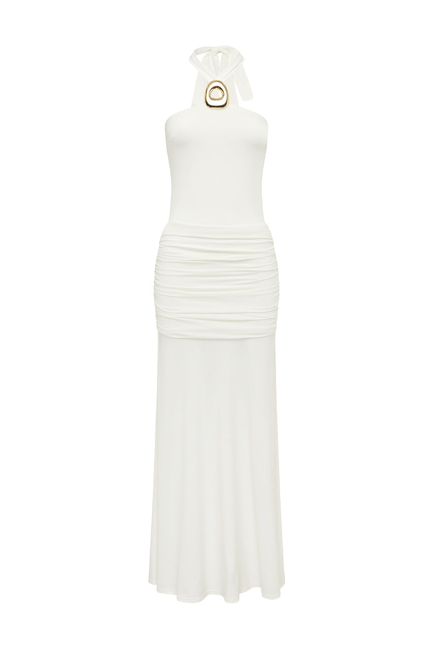 ALOLA HALTER MAXI DRESS - WHITE
