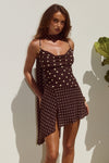 ALORA SCOOP NECK MINI DRESS - CHOC/LEMON POLKA