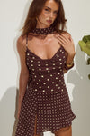 ALORA SCOOP NECK MINI DRESS - CHOC/LEMON POLKA