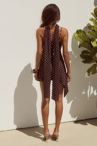 ALORA SCOOP NECK MINI DRESS - CHOC/LEMON POLKA