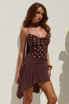 ALORA SCOOP NECK MINI DRESS - CHOC/LEMON POLKA