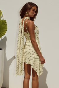 ALORA SCOOP NECK MINI DRESS - LEMON/CHOC POLKA