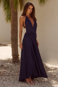 AMADINE DEEP V PLUNGE MAXI DRESS - NAVY