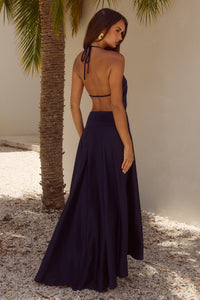 AMADINE DEEP V PLUNGE MAXI DRESS - NAVY