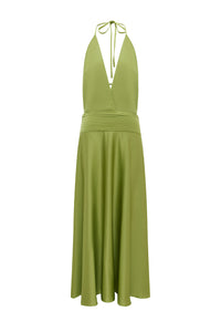 AMADINE DEEP V PLUNGE MAXI DRESS - OLIVE