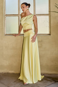 AMADINE PANELLED TRAIN MAXI SKIRT - LEMON
