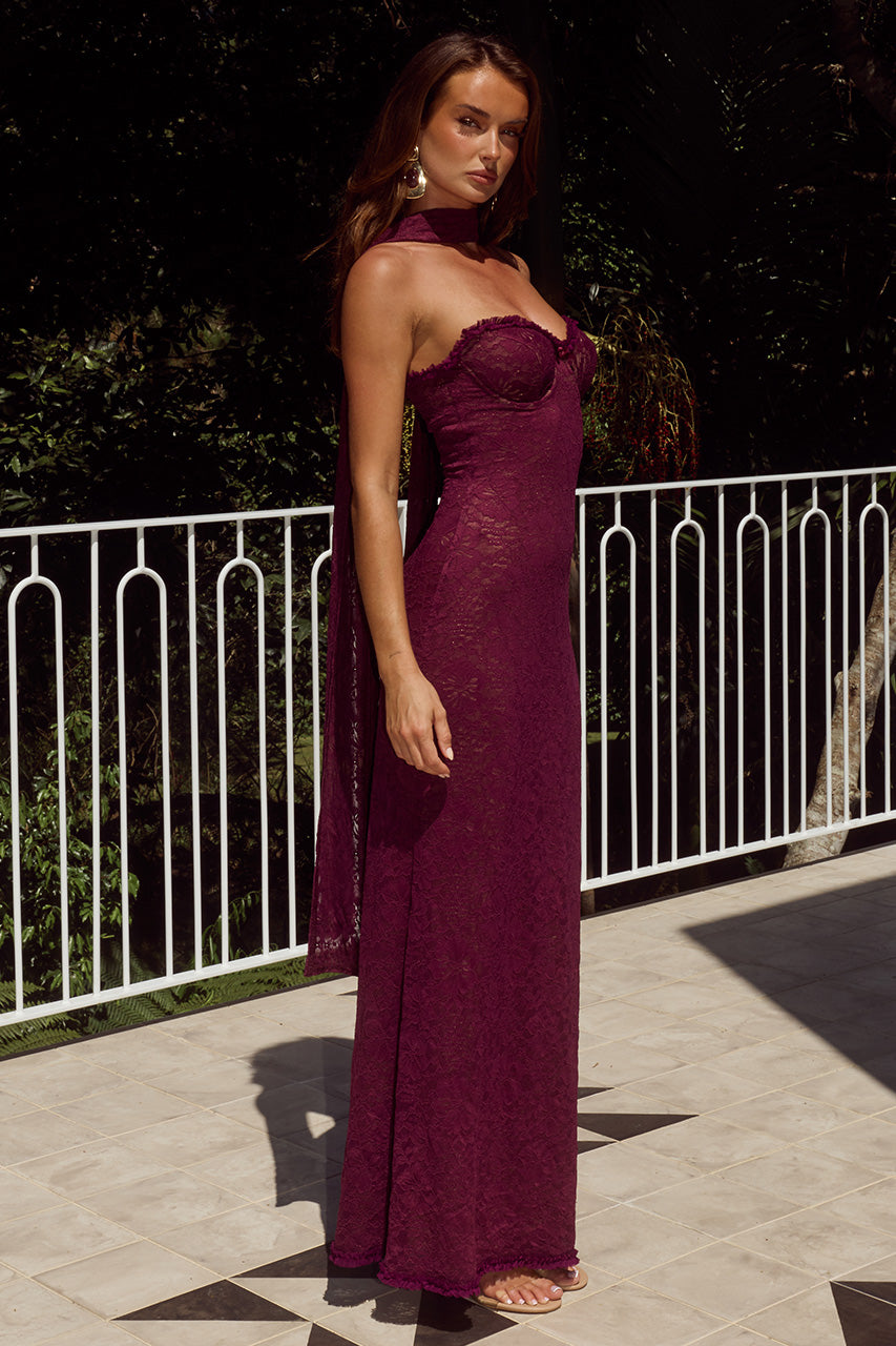 AMANA STRAPLESS SCARF MAXI DRESS - WINE