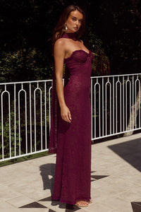AMANA STRAPLESS SCARF MAXI DRESS - WINE