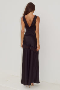 AMARA LACE TRIM MAXI SKIRT - BLACK