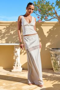 AMARA LACE TRIM MAXI SKIRT - CHAMPAGNE