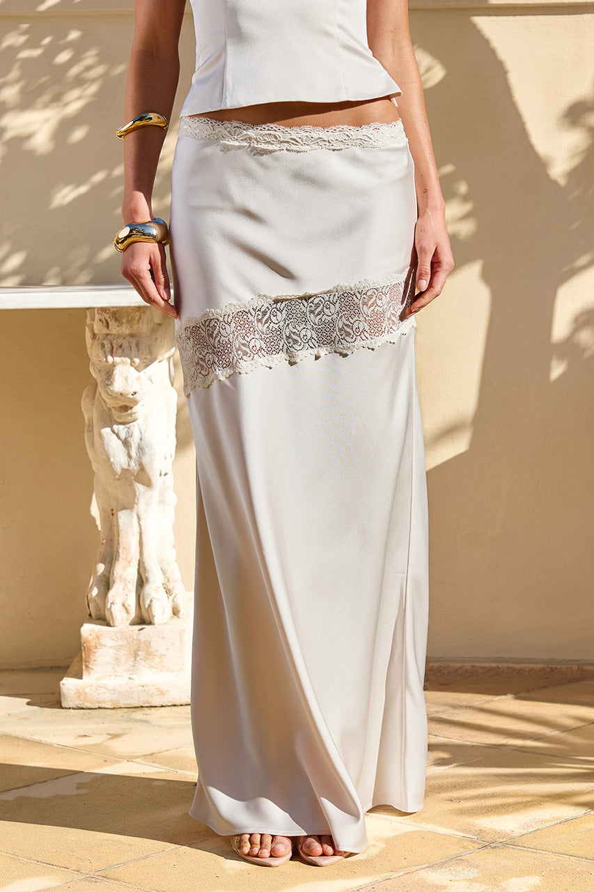 AMARA LACE TRIM MAXI SKIRT - CHAMPAGNE