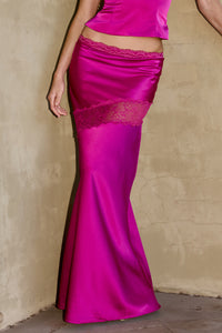 AMARA LACE TRIM MAXI SKIRT - FUCHSIA