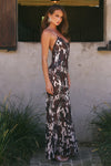 AMINAH V-NECK CROSS BACK MAXI DRESS - SHILOH BROWN