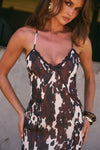 AMINAH V-NECK CROSS BACK MAXI DRESS - SHILOH BROWN