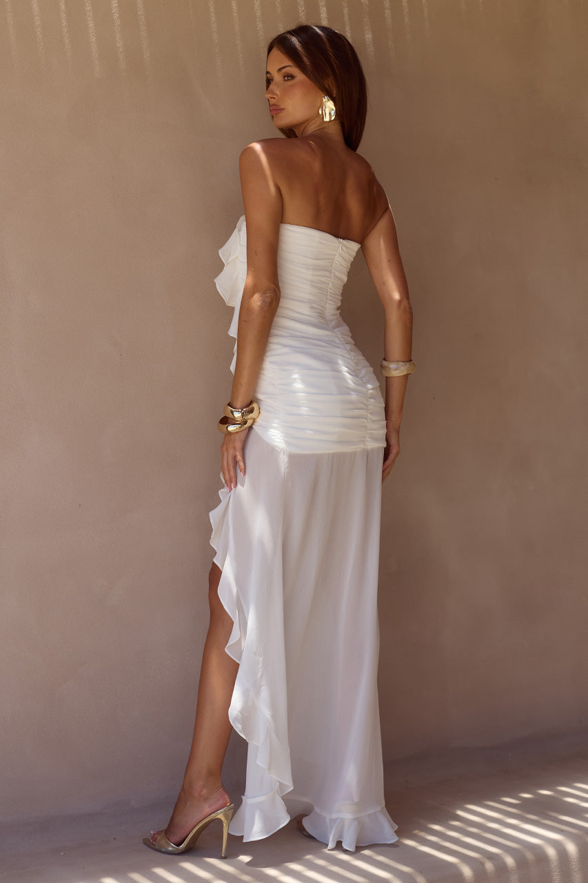 ANDEE STRAPLESS RUFFLE MAXI DRESS - WHITE