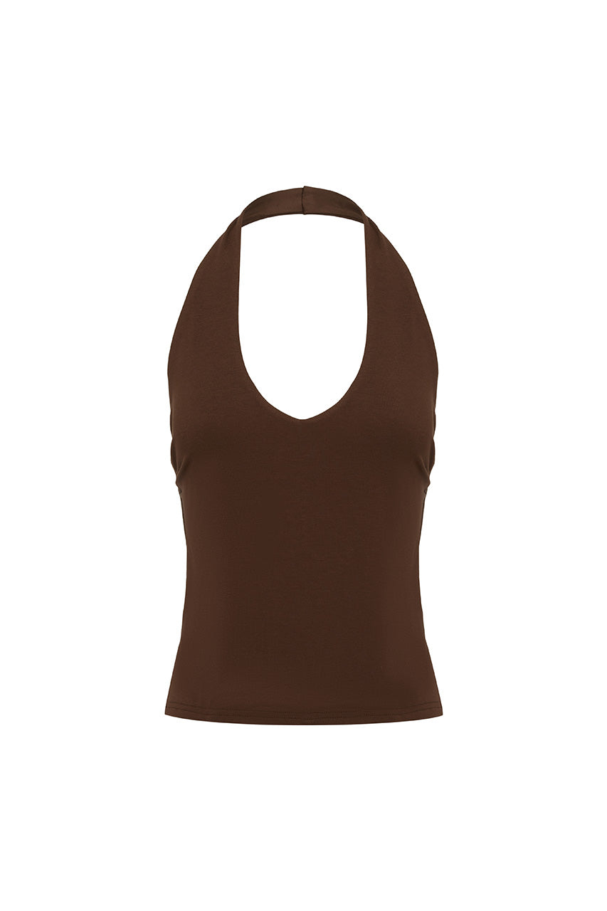 ANDIE V-NECK HALTER TOP - BITTER CHOCOLATE