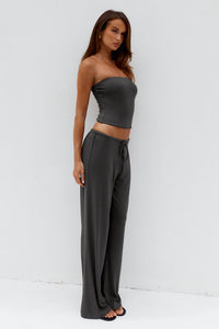 ANJI RELAXED WIDE LEG SWEATPANTS - STEEL