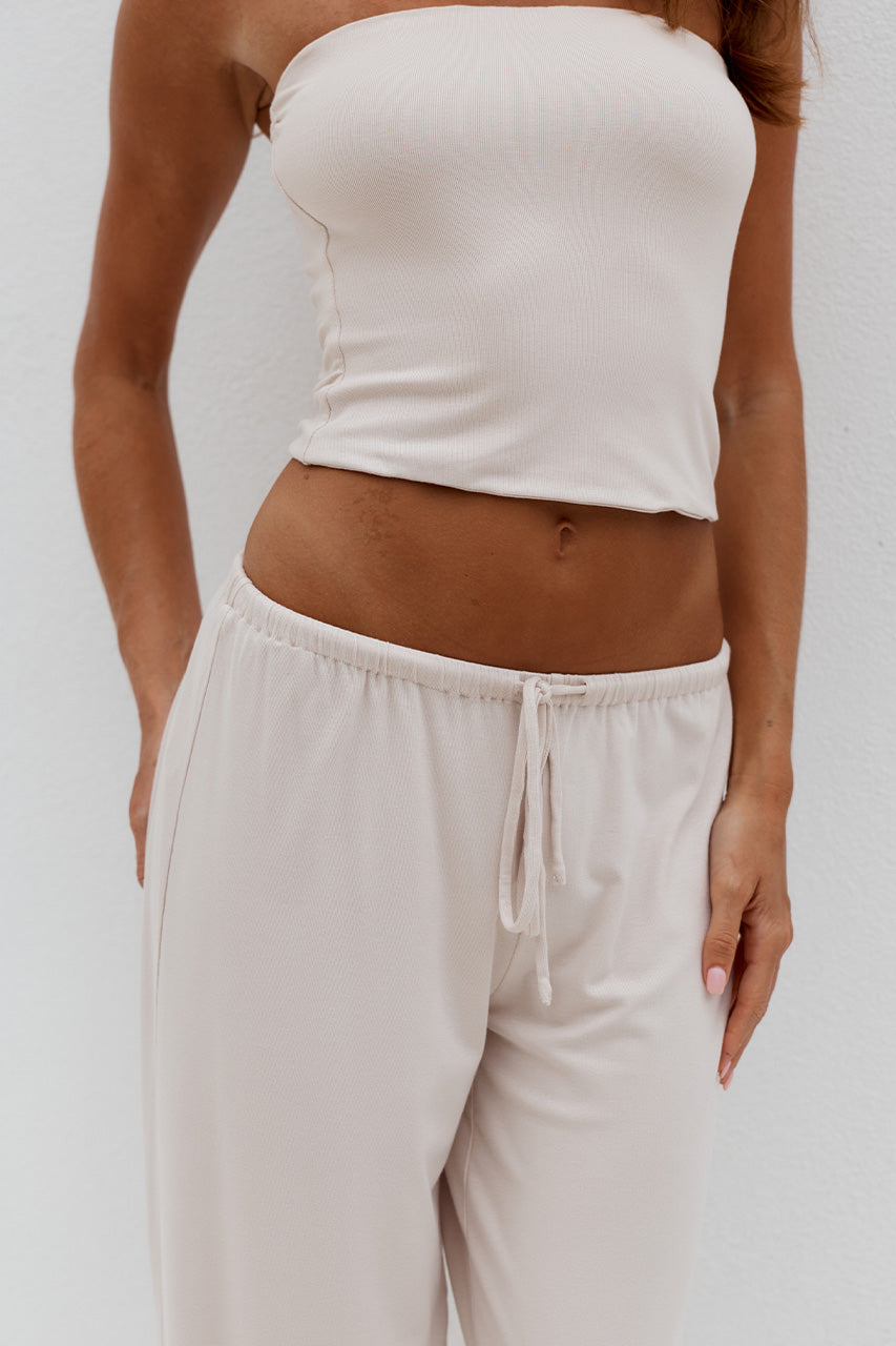 ANJI RELAXED WIDE LEG SWEATPANTS - BISCUIT