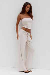 ANJI RELAXED WIDE LEG SWEATPANTS - BISCUIT